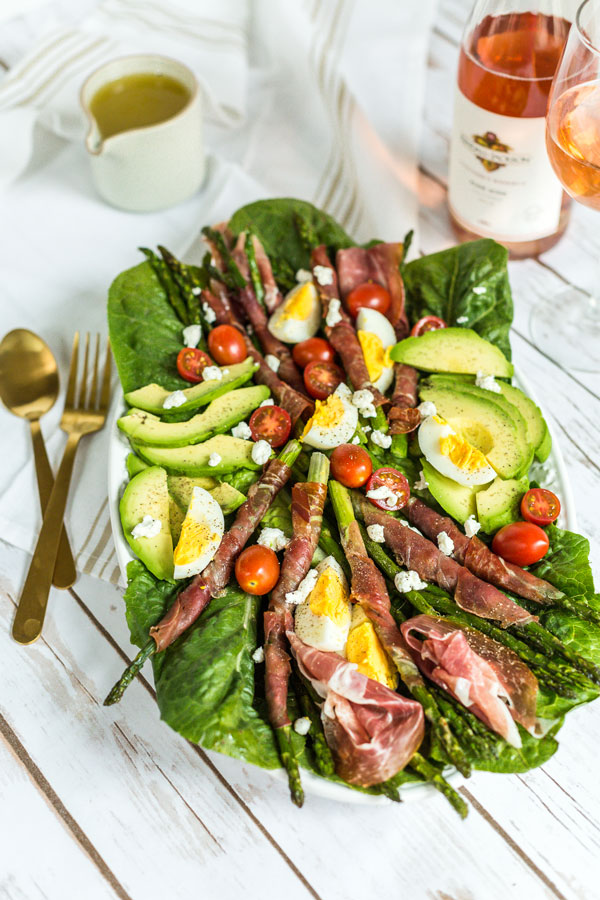 Baked Asparagus and Prosciutto Cobb Salad with Bottle of KJ Rose