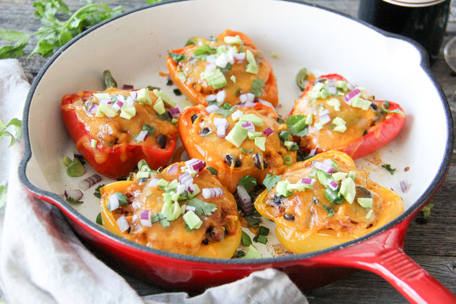 Create these vegetarian stuffed peppers and serve them up as a main dish for dinner, or as a side dish — they're hearty, healthy and really tasty.