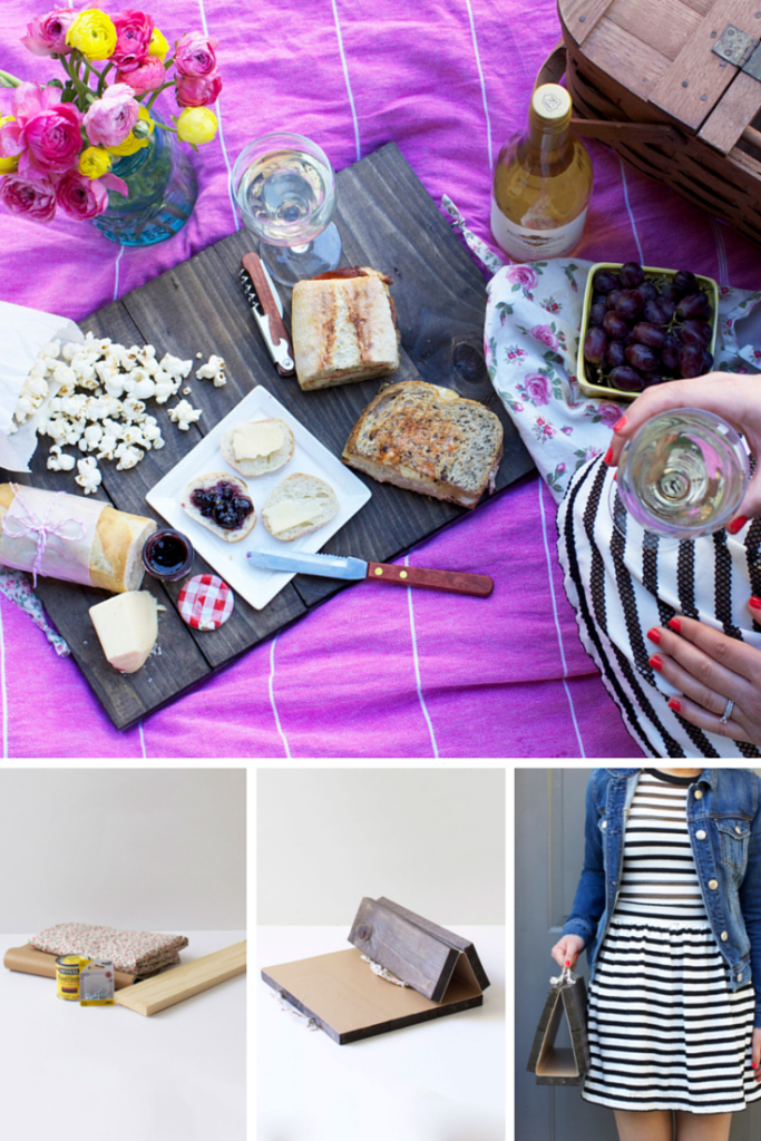 My biggest pet peeve on picnics is when there is no hard surface to set your drinks down or cut bread on. This project solves that problem stylishly ... and it folds up so it'll easily fit in a picnic basket, or be carried by it's handles. Best of all, this is a really quick and simple DIY project, so you totally have time to make it by Mother's Day. #DIY