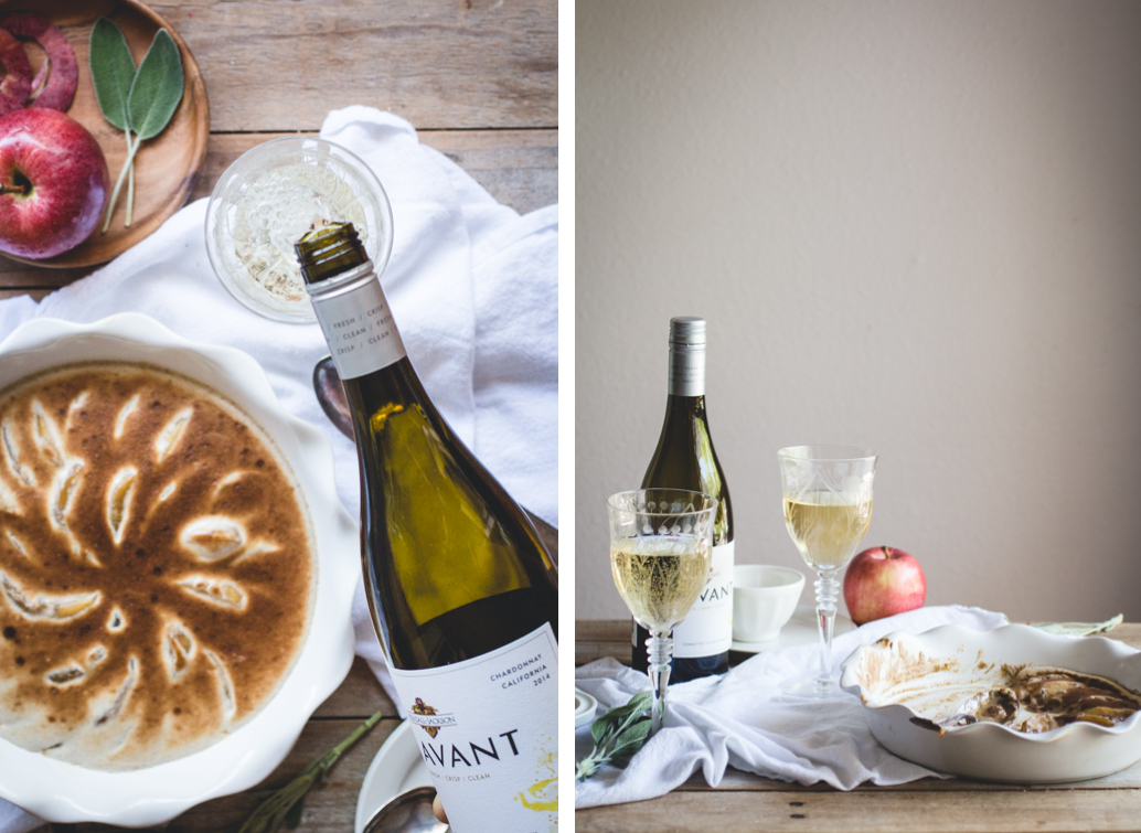 This Bourbon & Spiced Apple Gratin dessert wouldn't be complete unless served alongside a cold glass of K-J AVANT Chardonnay.