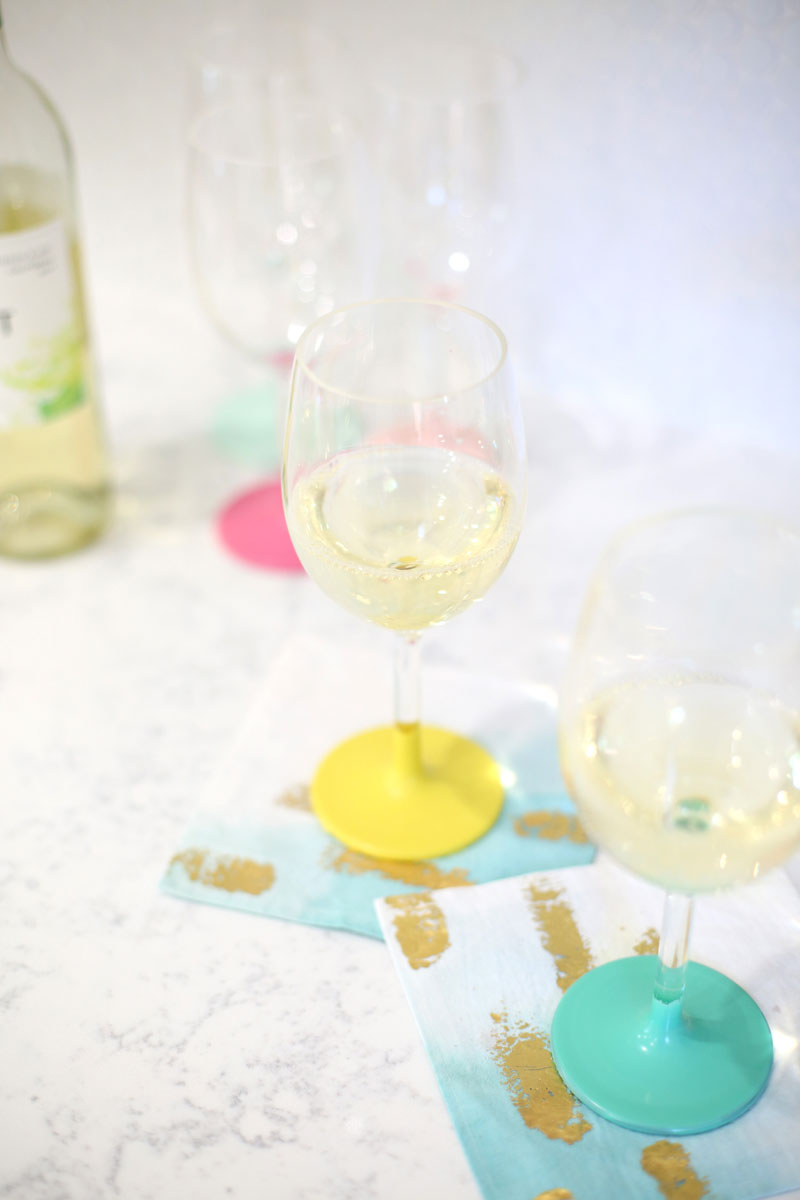 These DIY Color-Dipped Wine Glasses are a colorful, simple way for everyone to keep track of their glasses.