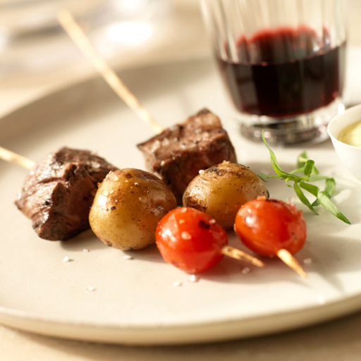 Grilled Beef Tenderloin and Heirloom Tomato Skewers