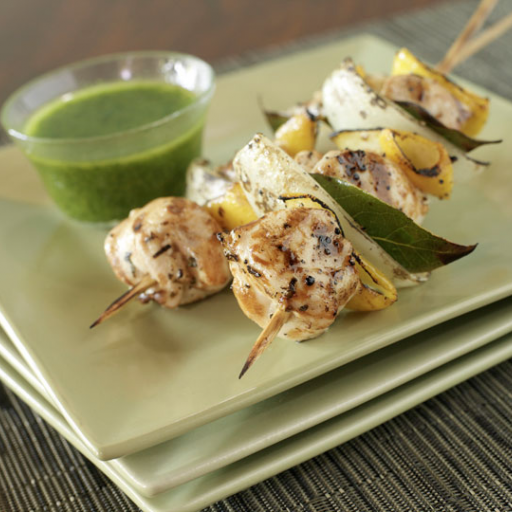 Lemon-Chicken Kebabs with Moroccan Herb Sauce