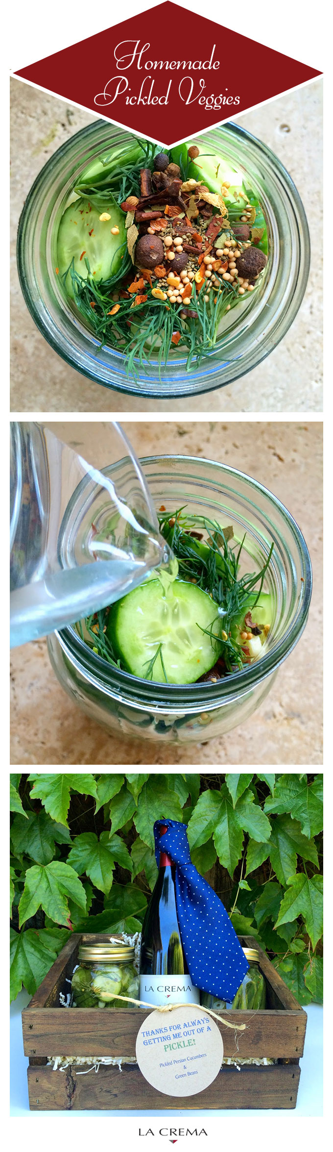 Great gift box idea for dad on #FathersDay: Homemade pickled veggies and La Crema wine.