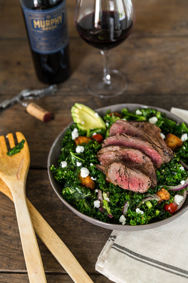 Enjoy a healthy take on fall flavors with this marinated spinach and kale steak bowl.