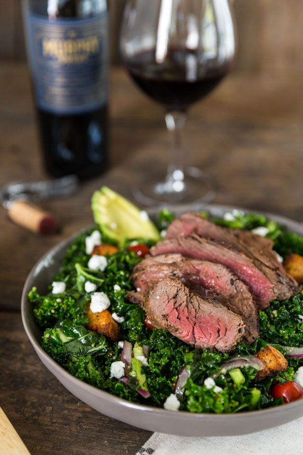 Enjoy a healthy take on fall flavors with this marinated spinach and kale steak bowl.