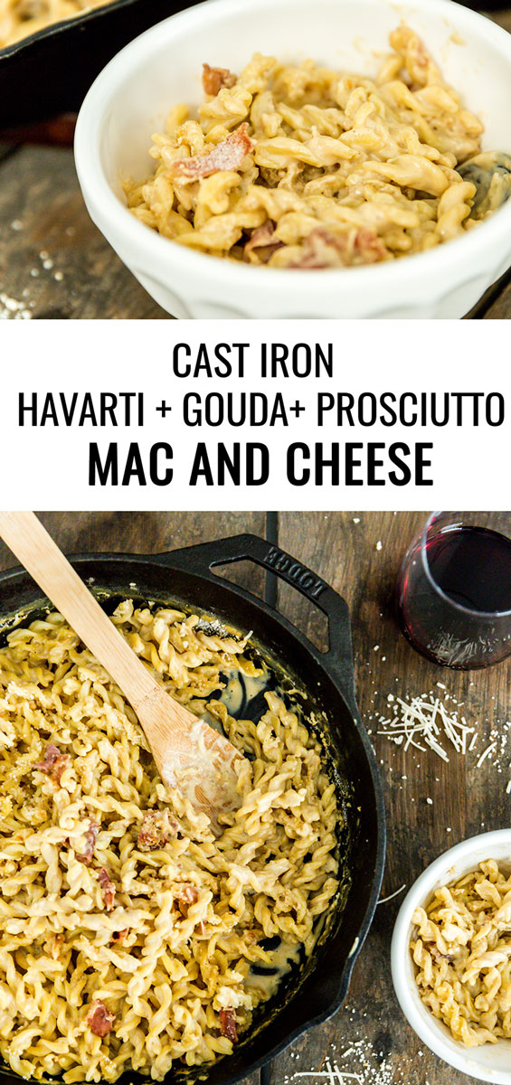 Our favorite childhood recipe is all grown up with this cast iron Havarti, Gouda and prosciutto macaroni and cheese. Time to dig in!